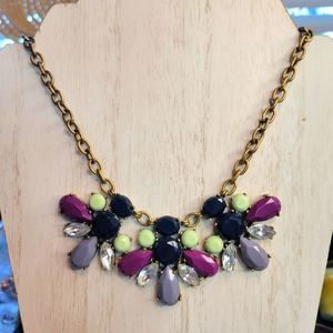 Vintage J. Crew Purple, Light Green, Gray, Rhinestone Statement Necklace
